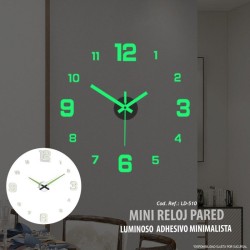 Mini Reloj de Pared Luminoso Adhesivo Minimalista